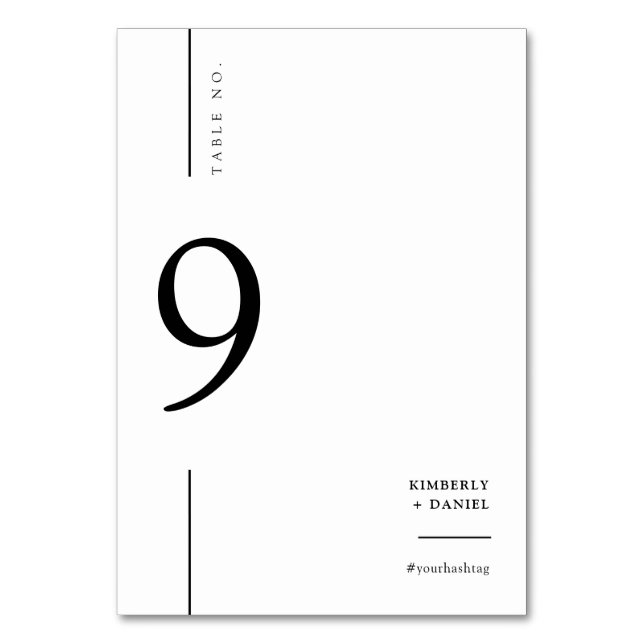 Elegante, moderne, Minimalistische Hochzeitssitze Tischnummer (Vorderseite)