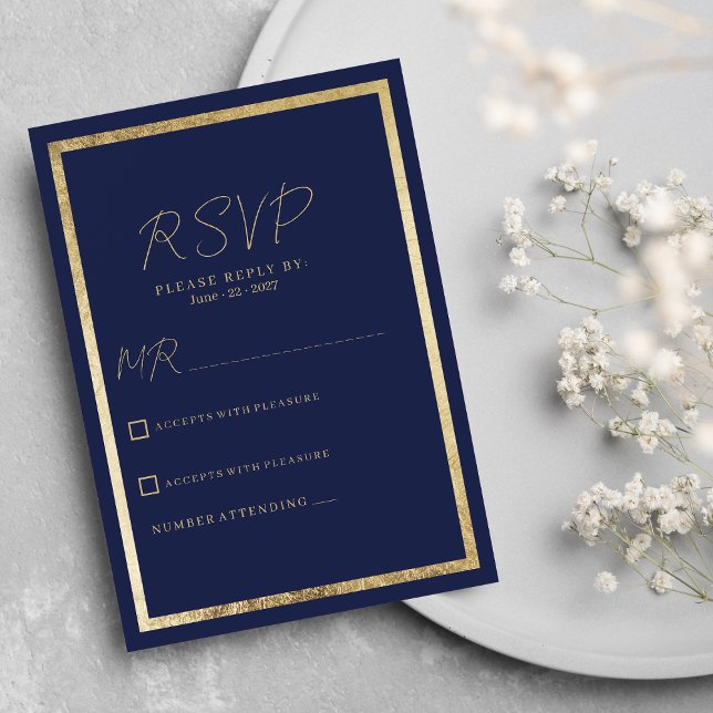Elegante moderne minimalistische Marineblau-UAWG Einladung (Elegant modern minimalist navy blue gold RSVP )