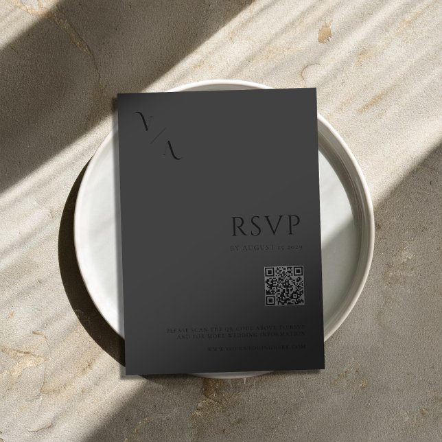 Elegante Moderne Minimalistische Matte Black Weddi RSVP Karte (Von Creator hochgeladen)