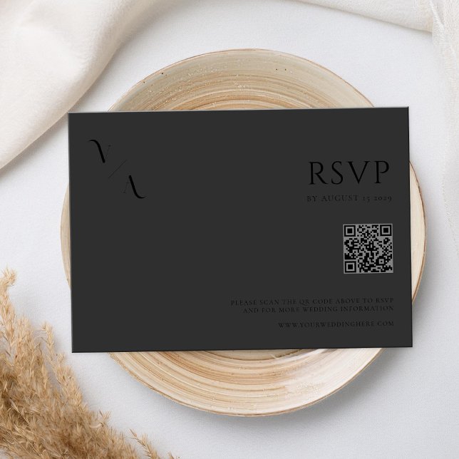 Elegante Moderne Minimalistische Matte Black Weddi RSVP Karte (Von Creator hochgeladen)