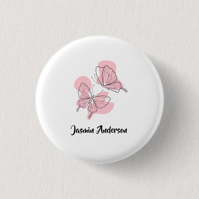 Elegante moderne minimalistische Schmetterlinge Button (Vorderseite)