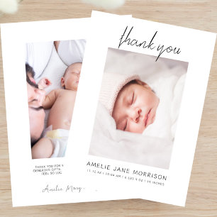 Elegante moderne minimalistische Schrift Baby-Foto Dankeskarte