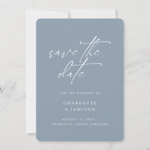 Elegante moderne minimalistische Schrift Blaue Fot Save The Date