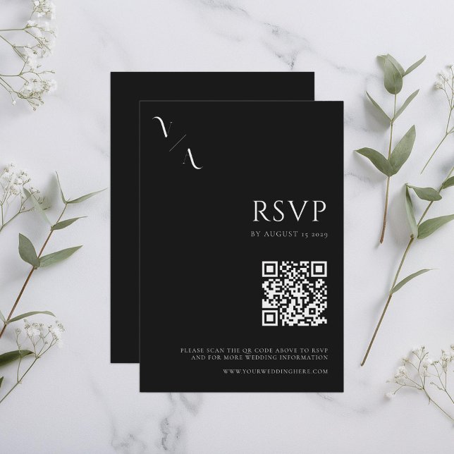 Elegante Moderne Minimalistische Schwarz-Weiß-Hoch RSVP Karte (Von Creator hochgeladen)