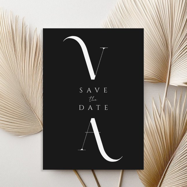 Elegante Moderne Minimalistische Schwarz-Weiß-Hoch Save The Date (Von Creator hochgeladen)