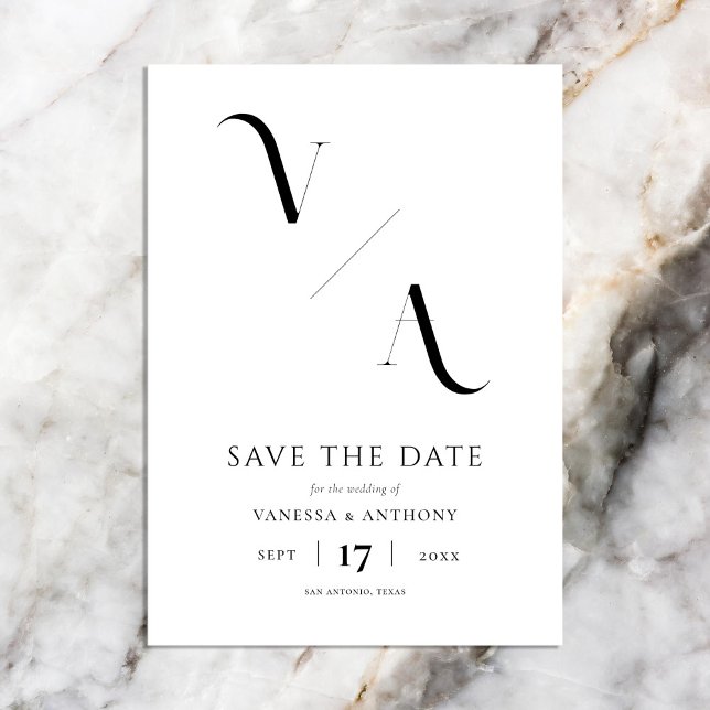 Elegante Moderne Minimalistische Schwarz-Weiß-Hoch Save The Date (Von Creator hochgeladen)