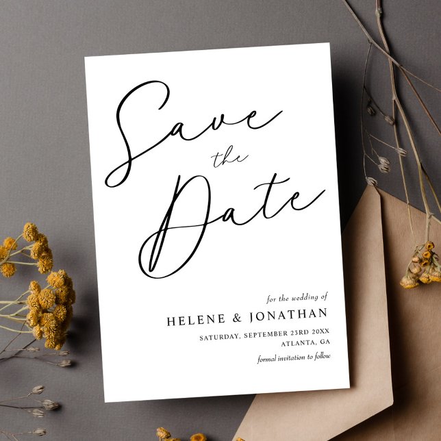 Elegante Moderne Minimalistische Schwarz-weiße Hoc Save The Date (Elegant Modern Minimalist Black White Wedding Save The Date)