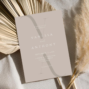 Elegante Moderne Minimalistische Taupe Hochzeit Einladung