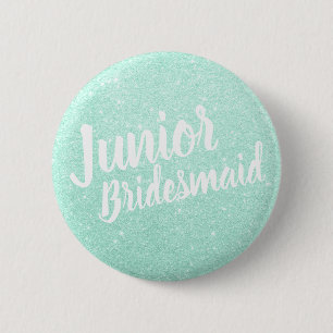 Elegante moderne Minze Glitzer Junior Bridesmaid Button