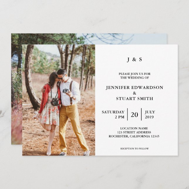 Elegante Moderne mit Monogramm Foto Hochzeit Einladung (Vorne/Hinten)