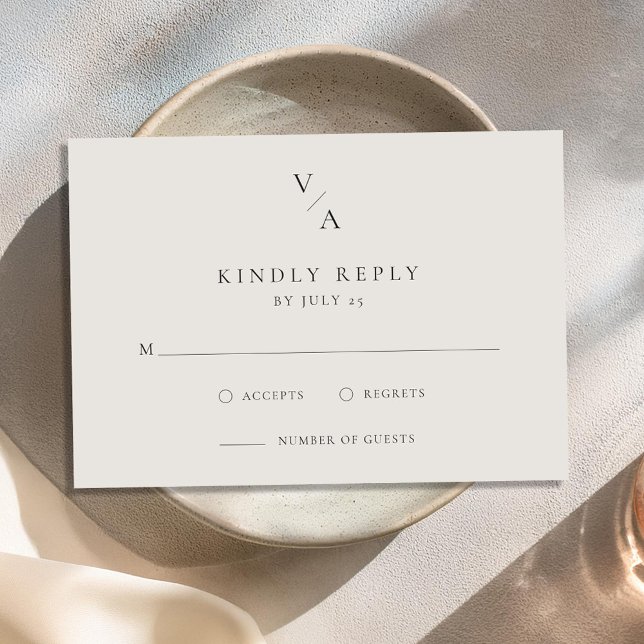 Elegante moderne Monogram Black and Ivory Wedding RSVP Karte (Von Creator hochgeladen)