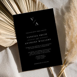 Elegante moderne Monogram Black and White Wedding Einladung