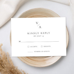 Elegante moderne Monogram Black and White Wedding RSVP Karte
