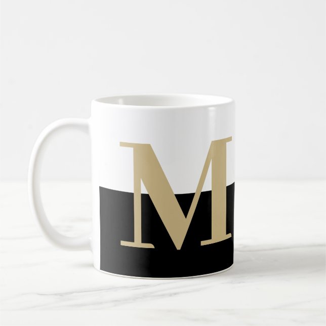 Elegante moderne Monogram-Geschenke Gold Black Cof Kaffeetasse (Links)