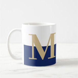 Elegante moderne Monogram-Geschenke Gold Navy-Kaff Kaffeetasse