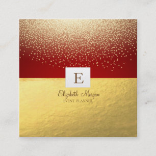Elegante moderne Monogram Gold Confetti, Rot Quadratische Visitenkarte