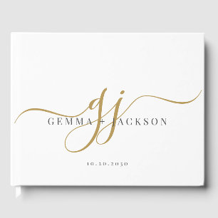 Elegante moderne Monogram Gold Initials Name Weddi Gästebuch