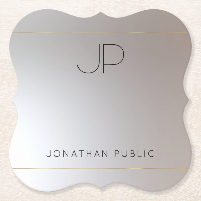 Elegante moderne Monogram Gold Silver Template Untersetzer (Vorderseite)
