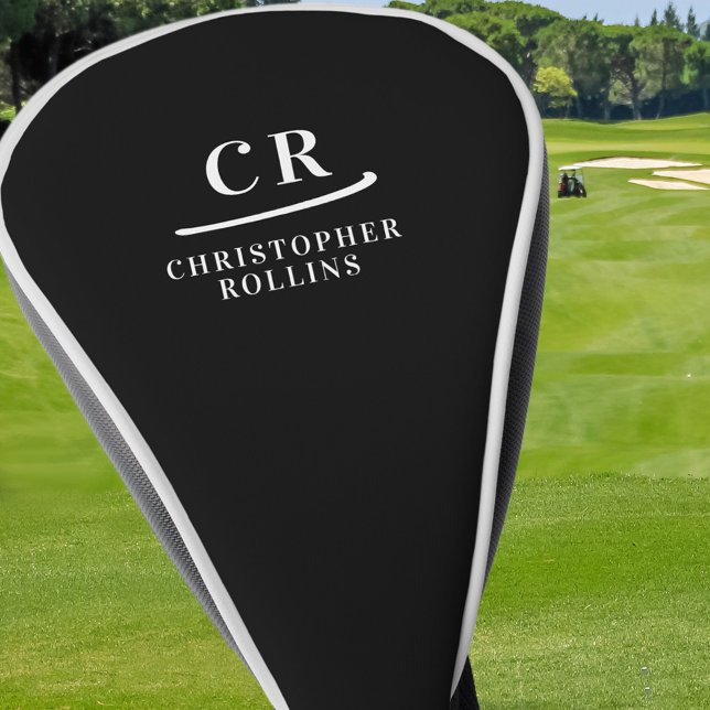 Elegante moderne Monogram-Initials Name Custom Bla Golf Headcover (Von Creator hochgeladen)