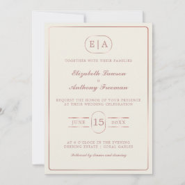 Elegante moderne Monogram Rose Gold Wedding Einladung
