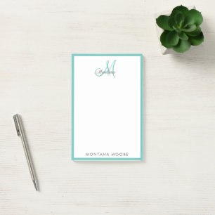 Elegante moderne Monogram Simple Girly Aquamarin  Post-it Klebezettel