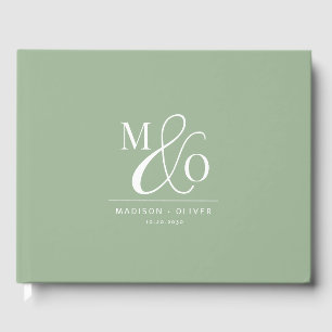Elegante moderne Monogram Wedding Sage Green Gästebuch