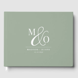 Elegante moderne Monogram Wedding Sage Green Gästebuch
