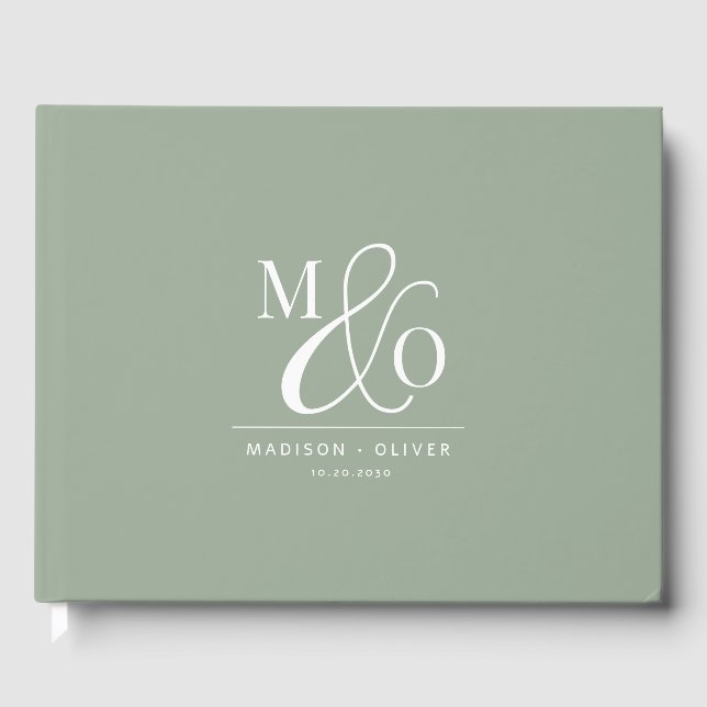 Elegante moderne Monogram Wedding Sage Green Gästebuch (Vorderseite)