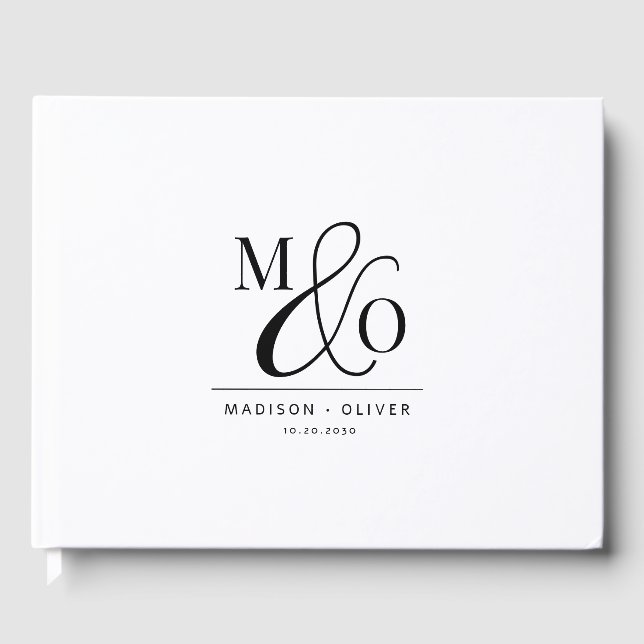 Elegante moderne Monogram Wedding White Gästebuch (Vorderseite)