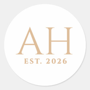 Elegante moderne Monogramm-Initialen Gründungsdatu Runder Aufkleber