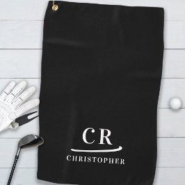 Elegante moderne Monogramm-Initialen Name Schwarz- Golfhandtuch