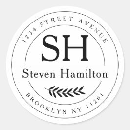 Elegante moderne Monogramm Name Leaf-Rücksendeadre Runder Aufkleber