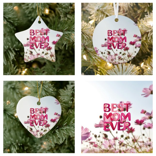 Elegante Moderne Mutter die beste Mama je rosa Blü Keramik Ornament (Elegant Modern Mother's Best Mom Ever Pink Floral Ceramic Ornament)