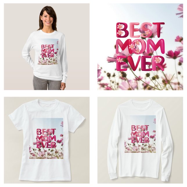 Elegante Moderne Mutter die beste Mama je rosa Blü T-Shirt (Elegant Modern Mother's Best Mom Ever Pink Floral T-Shirt)