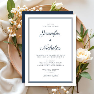 Elegante moderne Navy-Blau-Script-Hochzeit Einladung