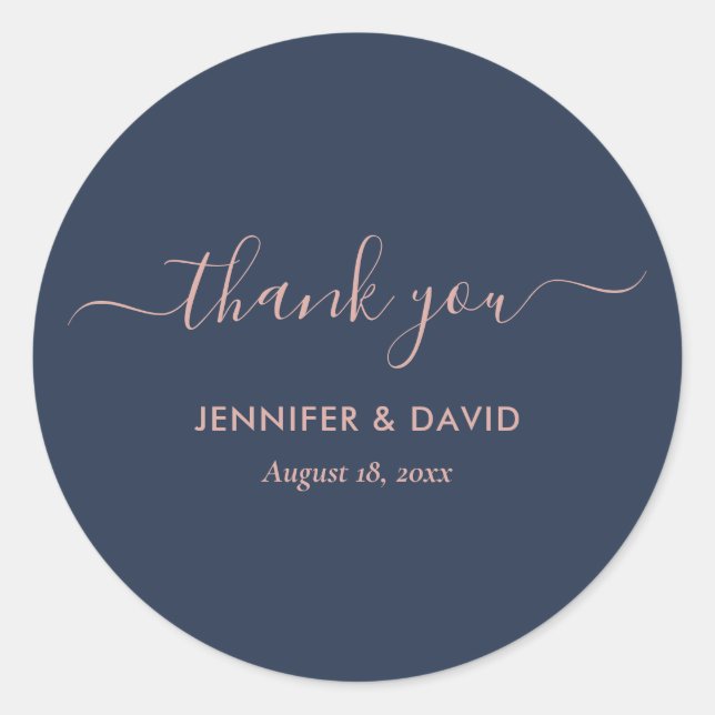 Elegante moderne Navy Blue Blush Danke Stickers (Vorderseite)