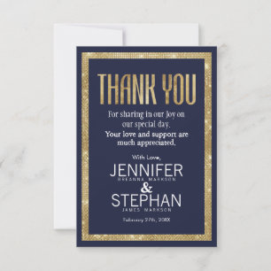 Elegante moderne Navy Blue Gold Sequin Vielen Dank Dankeskarte