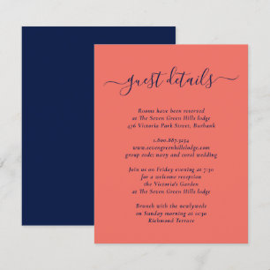 Elegante moderne navyblaue und korallenrote Hochze Begleitkarte