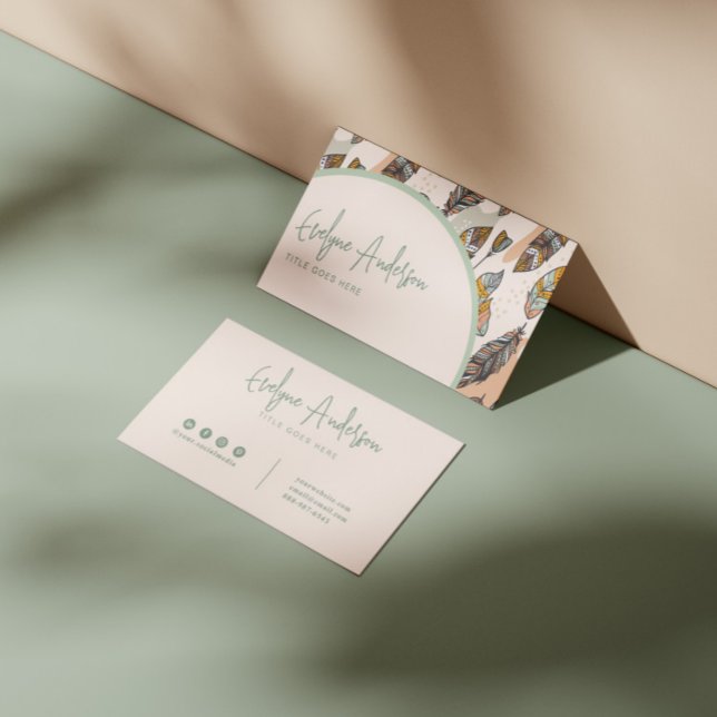 Elegante moderne neutrale Boho Chic Feather Indie Visitenkarte (Von Creator hochgeladen)