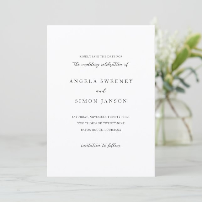 Elegante moderne neutrale Hochzeit Save The Date (Stehend Vorderseite)