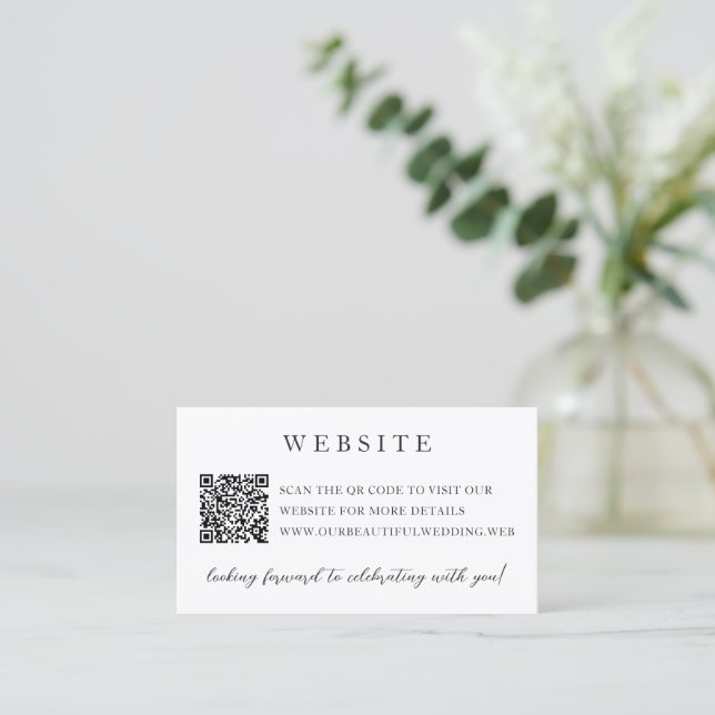 Elegante moderne neutrale QR-Code-Hochzeit Begleitkarte (Stehend Vorderseite)