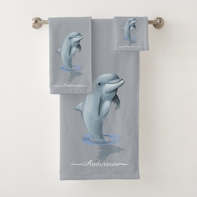 Elegante Moderne Niedliche Dolphin & Script auf Li Badhandtuch Set (Insitu)