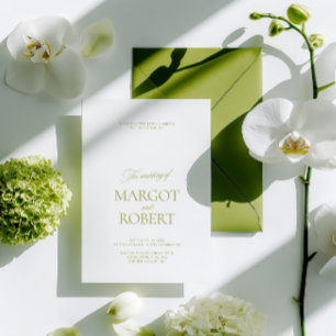 Elegante moderne Oliven-grüne und weiße Hochzeit Einladung