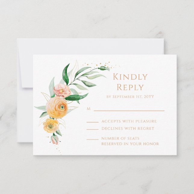 Elegante Moderne Orangefarbene Hochzeit der Flora RSVP Karte (Vorderseite)
