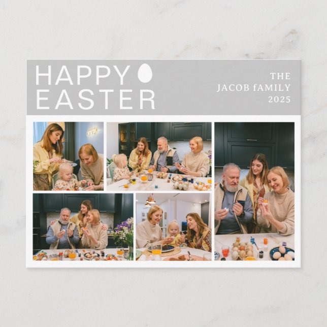 Elegante moderne Osternfamilie Fünf Foto Feiertagspostkarte (Vorderseite)