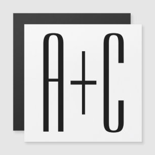 Elegante, moderne Paare Weiß und Schwarz Magneteinladung