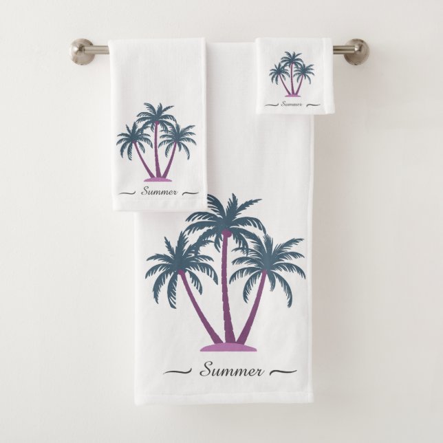 Elegante, moderne Palmen & Skripte auf Weiß Badhandtuch Set (Insitu)