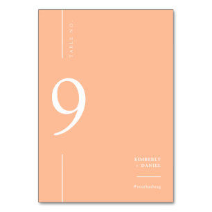 Elegante moderne Pfirsichsitze Minimalistisch Tischnummer