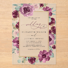 Elegante Moderne Pflaumengoldblütenhochzeit Acryleinladungen