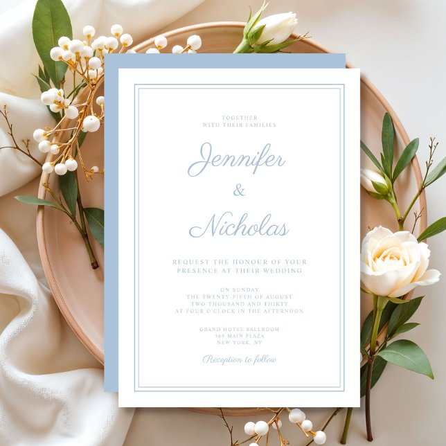Elegante moderne Powder Blue Script Hochzeit Einladung (Elegant Modern Powder Blue Script Wedding Invitation)